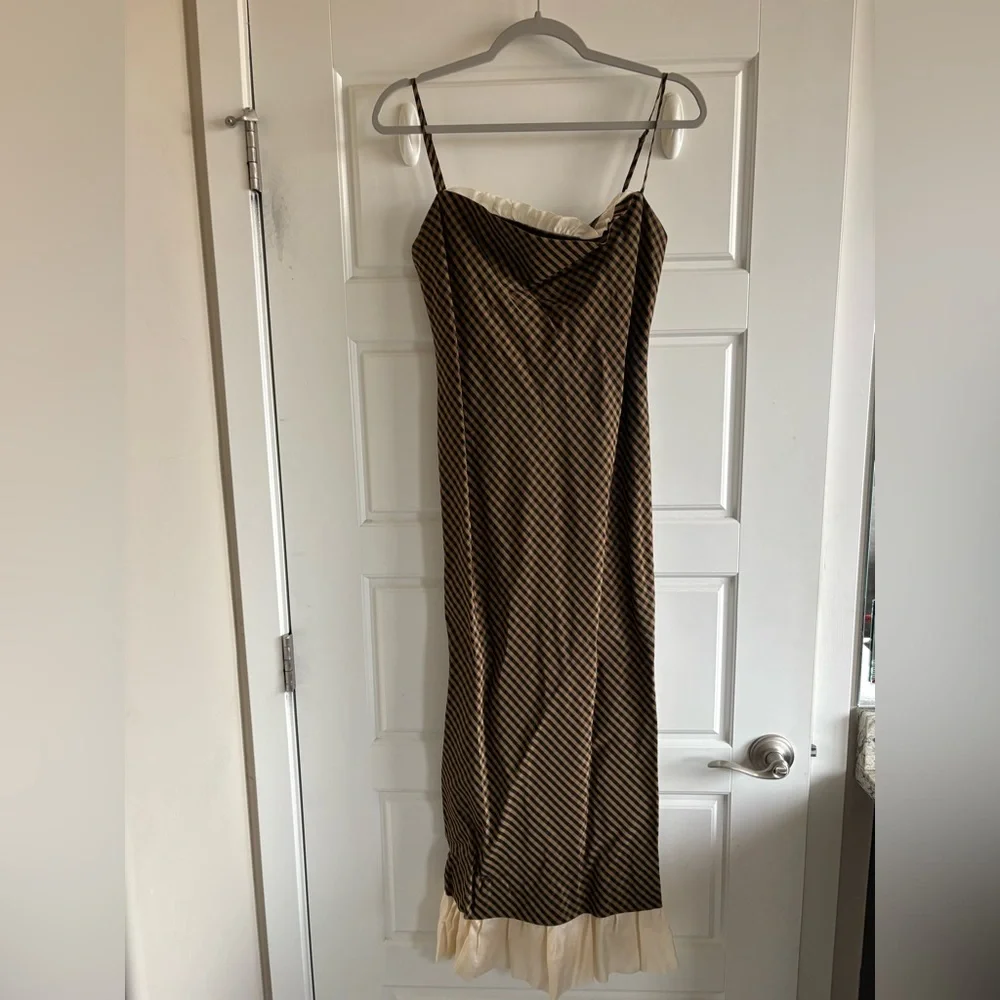 ANTONIO MELANI Brown and Cream Strapless Dress - Picture 2 of 4